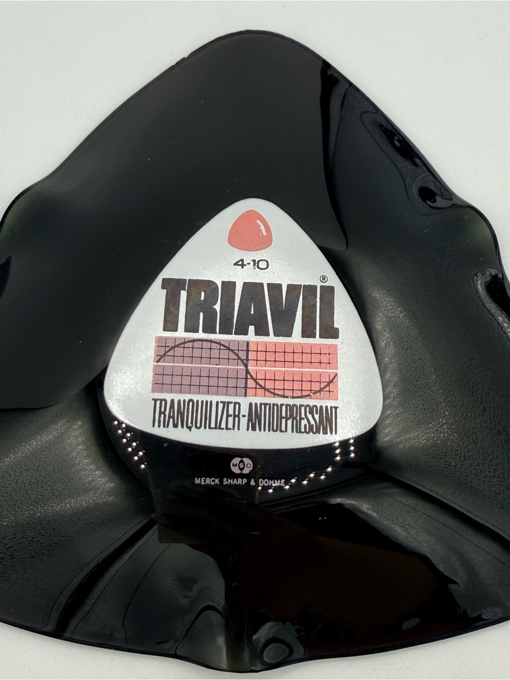 1960 Merck Sharp & Dohme 2 Triavil Pharmaceutical Ad Ashtray  - MCM Smoked Glass - Picture 3 of 6